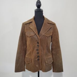 Vintage 90s Y2K Guess Brown distressed Leather Lined Jacket Blazer Size Medium